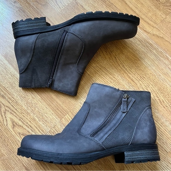 Earth Jordan Wide Gray Leather and Plaid Ankle Boot Booties Women’s 11D - Picture 11 of 11